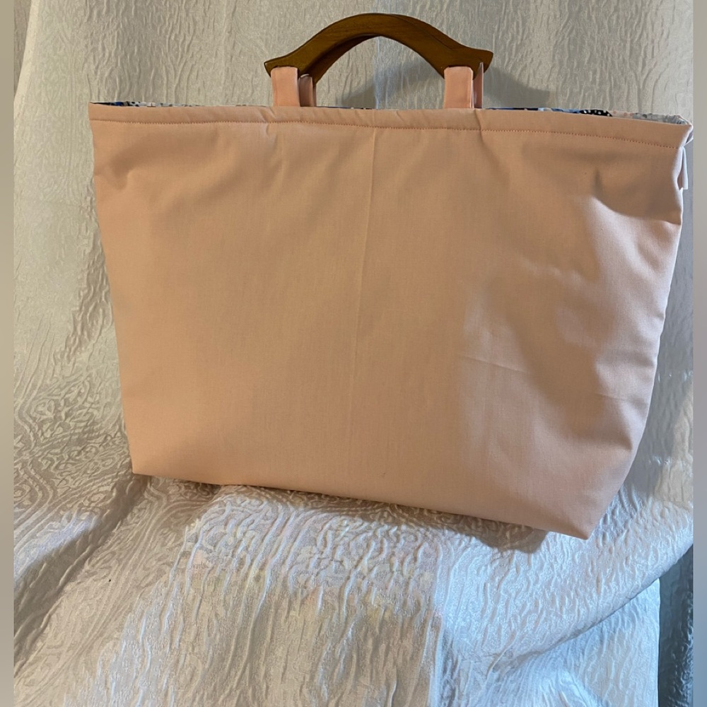 Handmade Medium Pink Tote with Wood Handles
